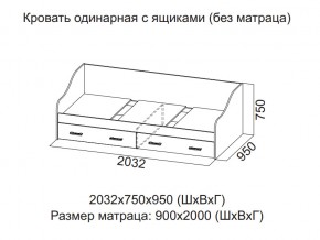 Кровать одинарная с ящиками (Без матраца 0,9*2,0) в Симе - sim.magazin-mebel74.ru | фото